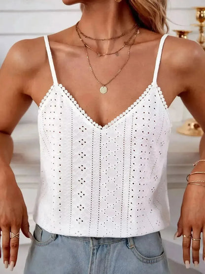 Eyelet Lace Detail V-Neck Cami - Bad Moms Club