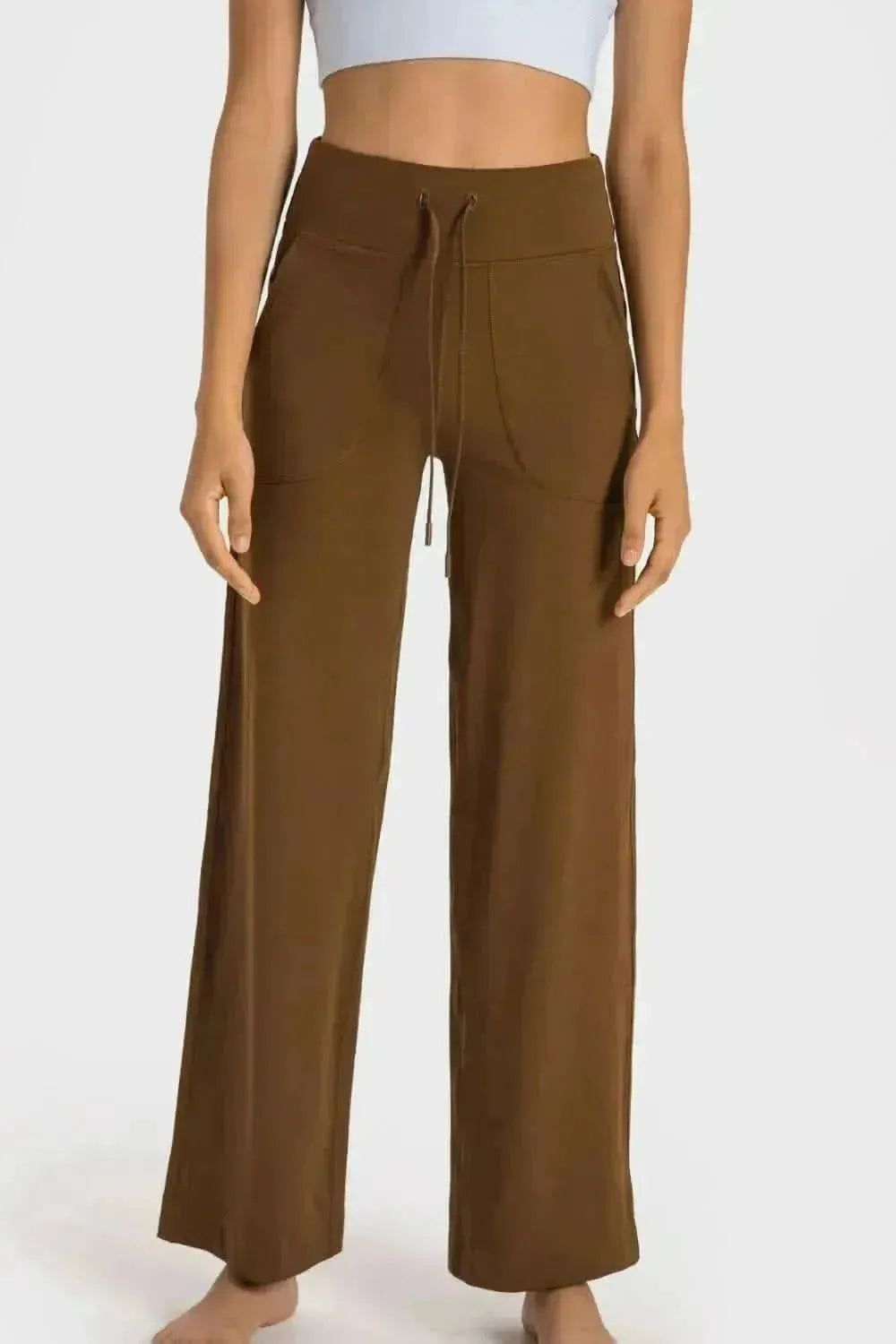 Drawstring Waist Wide Leg Sports Pants with Pockets - Bad Moms Club