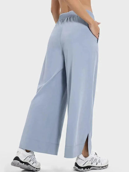 Slit Wide Leg Active Pants - Bad Moms Club