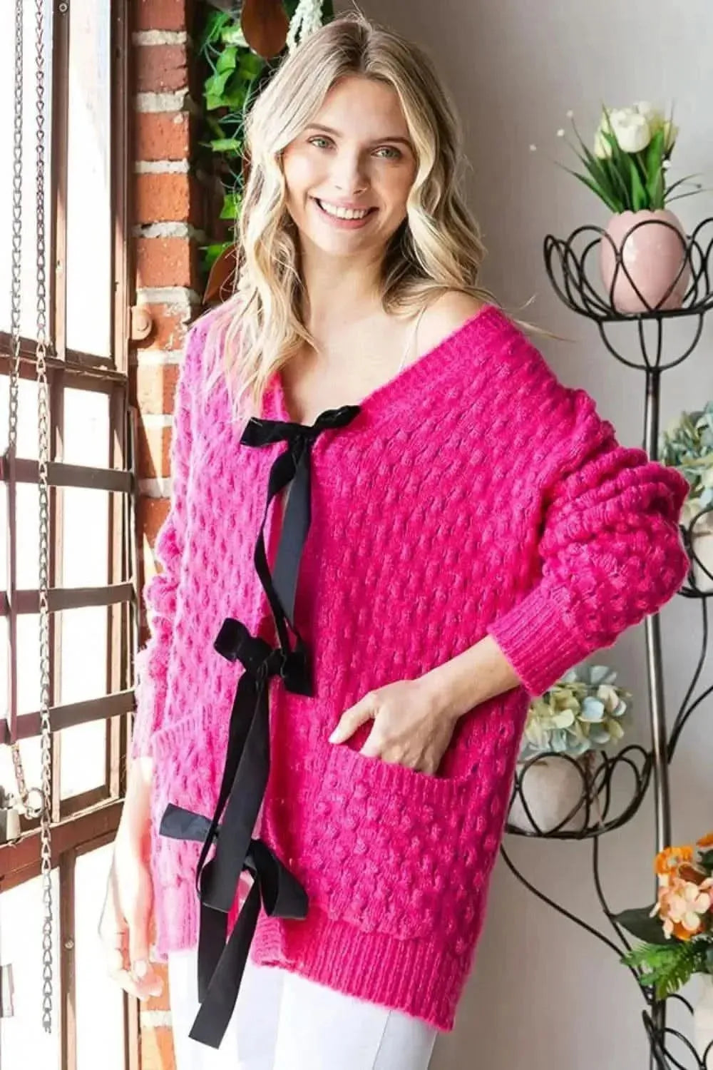 First Love Tie Closure Open Knit Cardigan - Bad Moms Club