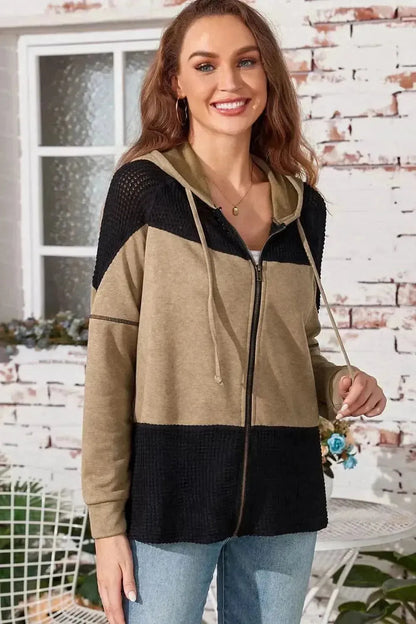 Zip-Up Drawstring Hooded Jacket - Bad Moms Club