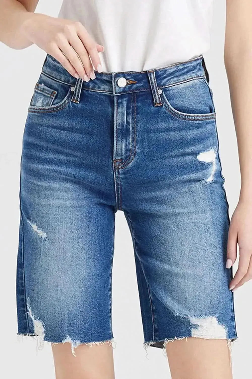 BAYEAS Full Size Super High Rise Denim Bermuda Shorts - Bad Moms Club