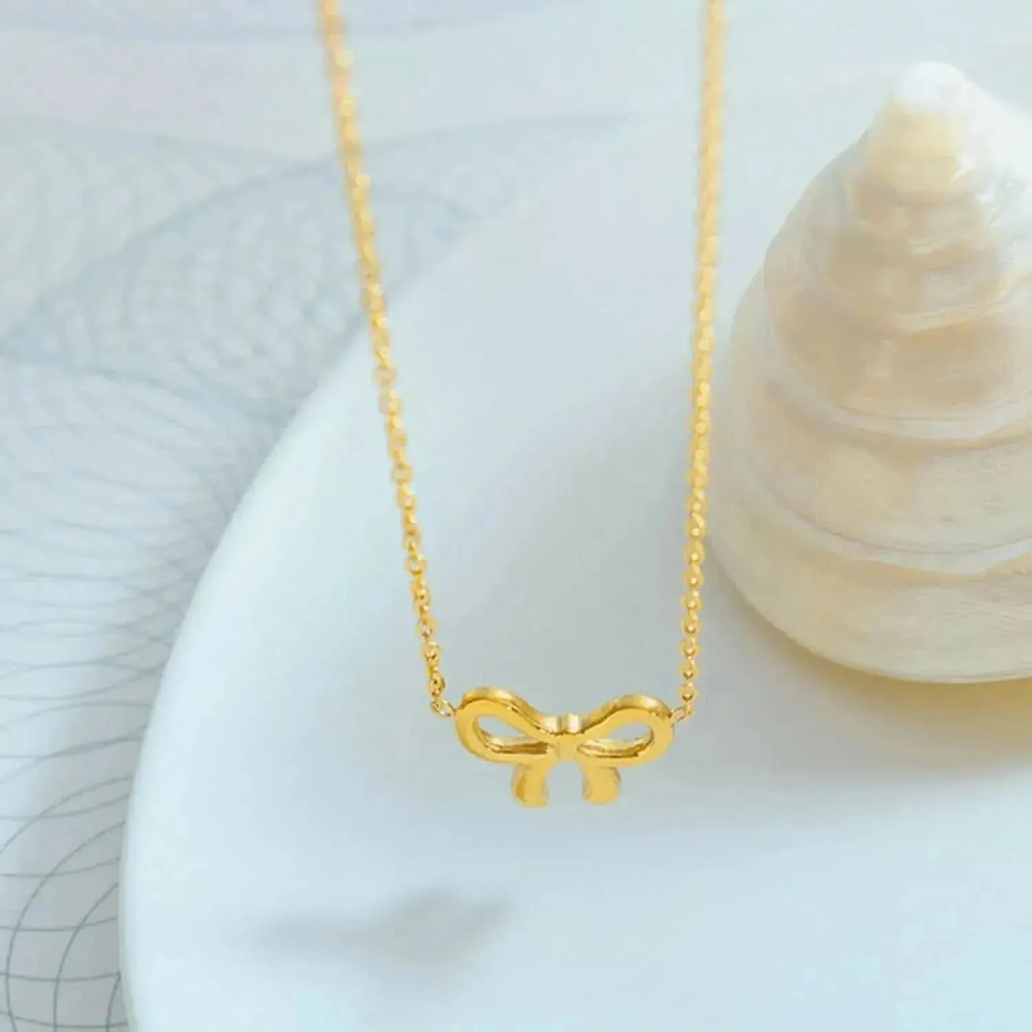 Gold-Plated Titanium Steel Bow Pendant Necklace - Bad Moms Club