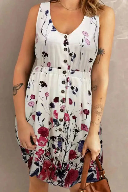 Double Take Scoop Neck Buttoned Sleeveless Magic Dress with Pockets - Bad Moms Club