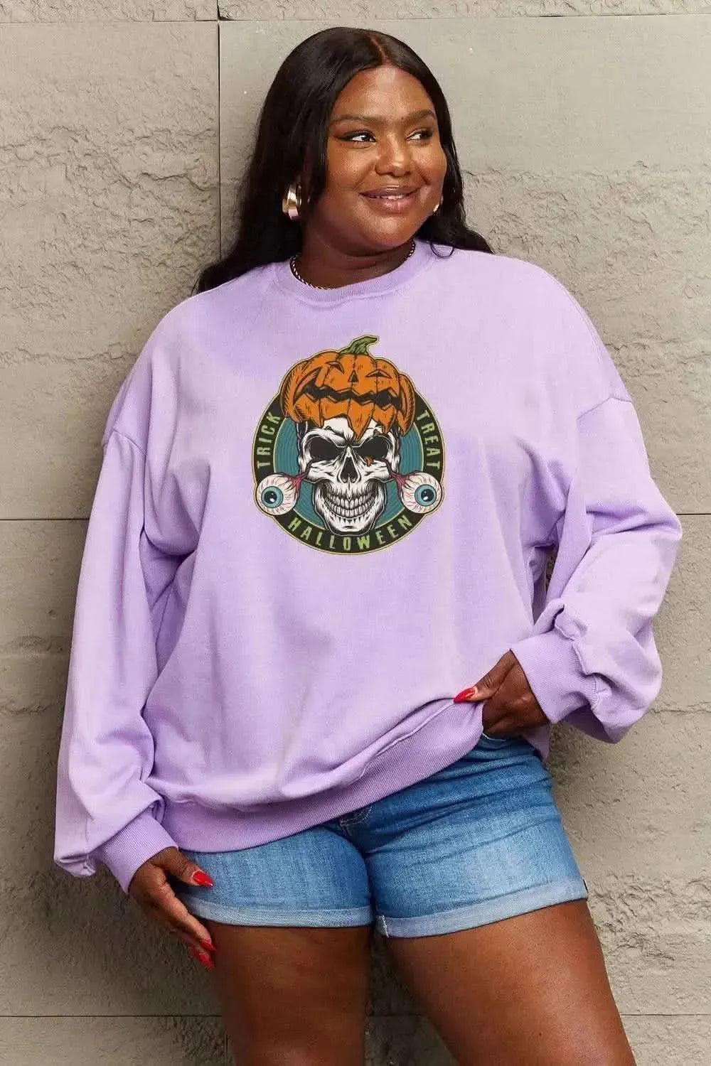 Simply Love Full Size Skull Graphic Sweatshirt - Bad Moms Club