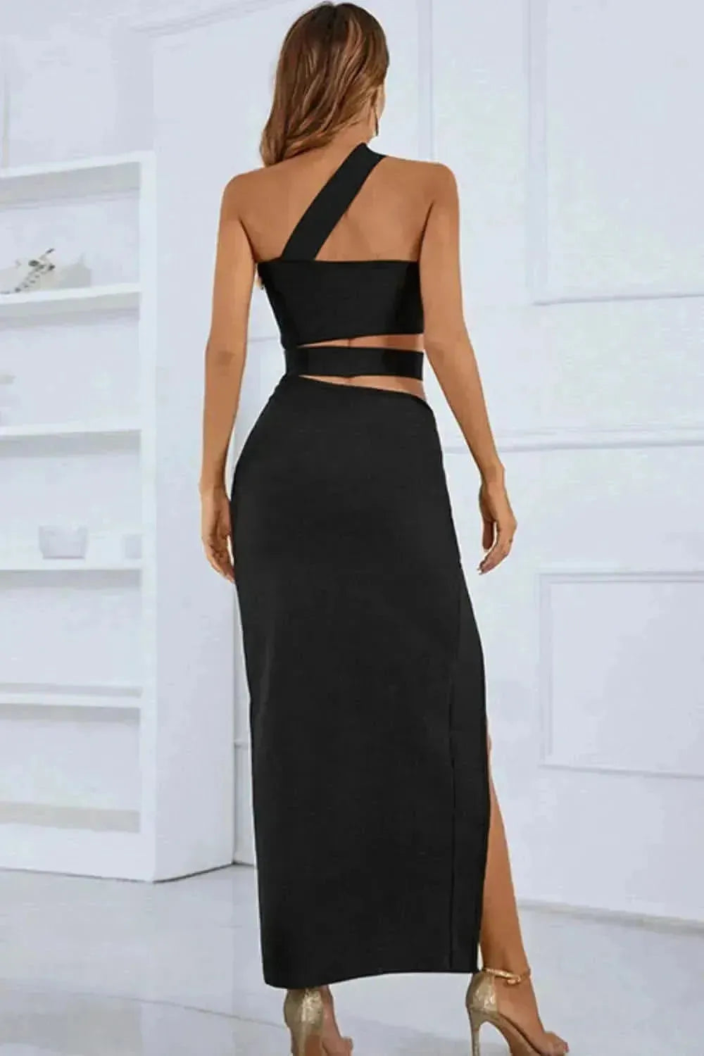 One-Shoulder Cutout Front Split Maxi Dress - Bad Moms Club