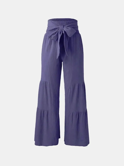 Tied Ruched Wide Leg Pants - Bad Moms Club