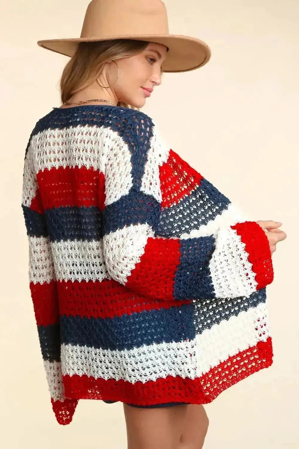 Haptics Full Size Open Front Long Sleeve Stripe Cardigan - Bad Moms Club