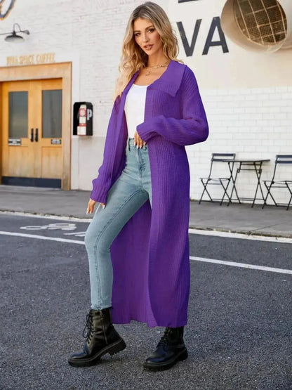 Full Size Collared Open Front Duster Cardigan - Bad Moms Club