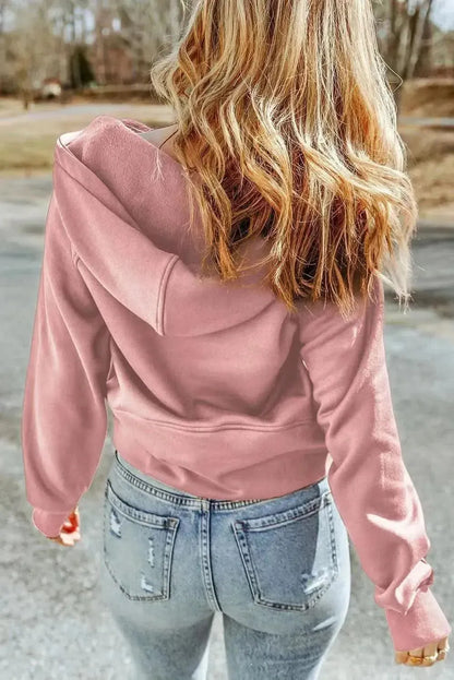 Double Take Half-Zip Thumbhole Sleeve Hoodie - Bad Moms Club
