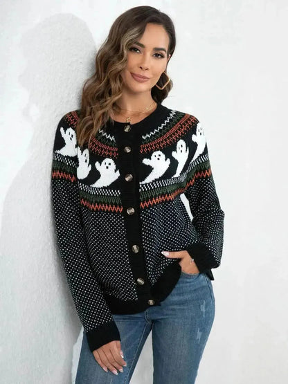 Ghost Button Up Long Sleeve Cardigan - Bad Moms Club