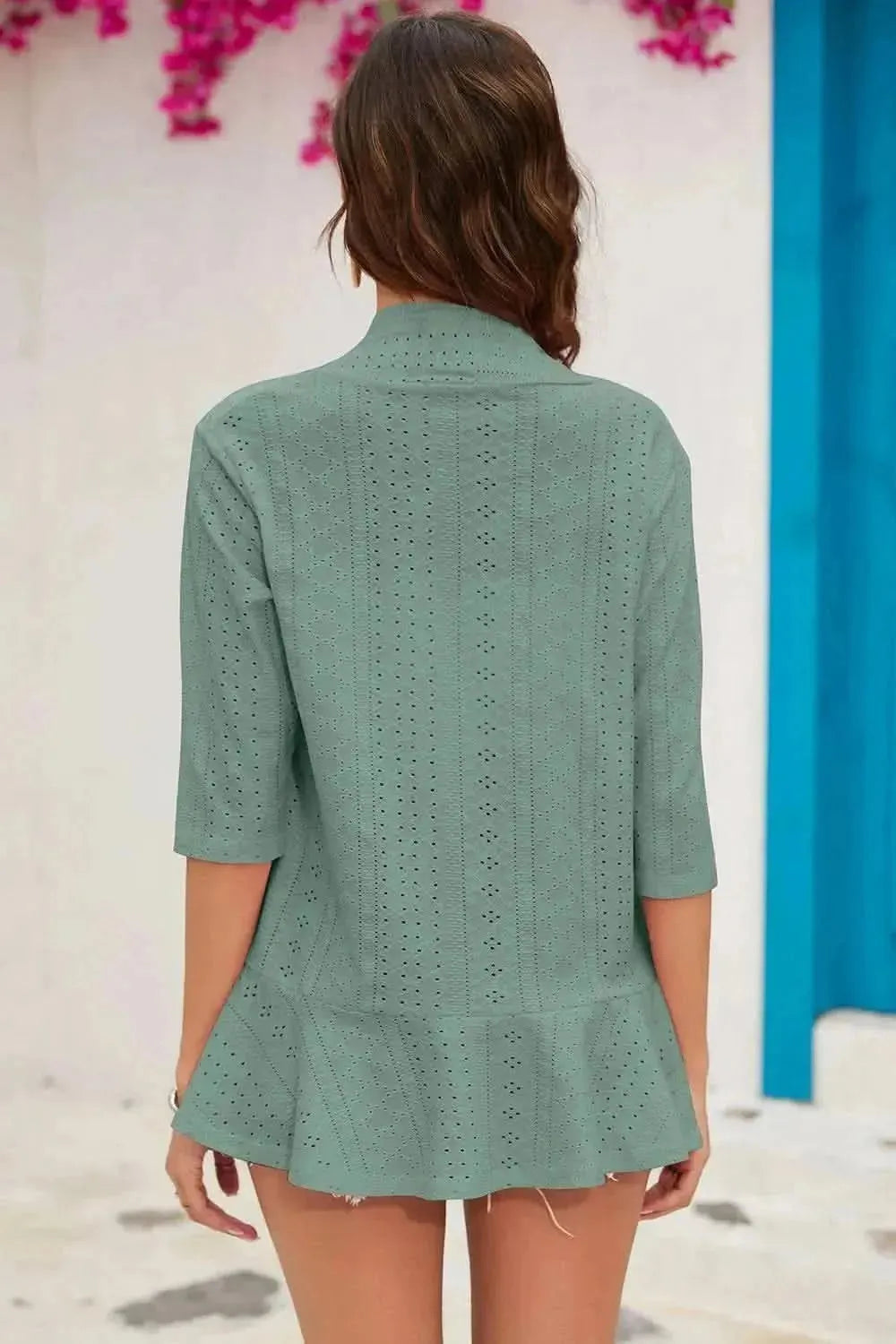 Eyelet Open Front Cardigan - Bad Moms Club
