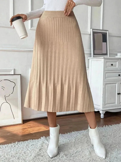 Perfee Pleated Midi Sweater Skirt - Bad Moms Club