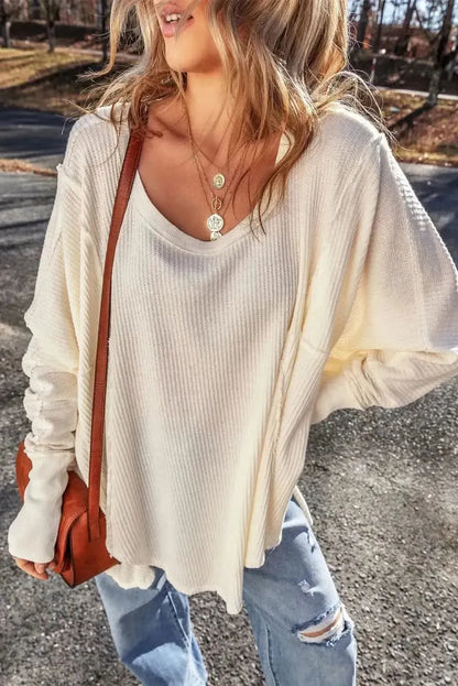 Exposed Seam Round Neck Long Sleeve Blouse - Bad Moms Club