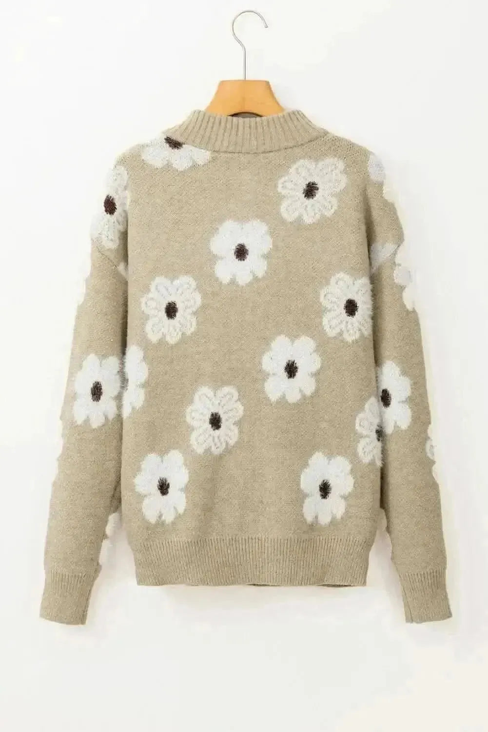 Flower Half Zip Long Sleeve Sweater - Bad Moms Club