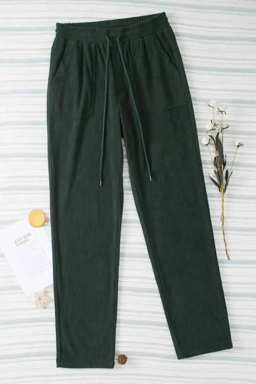 Drawstring Straight Pants with Pockets - Bad Moms Club