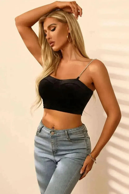Perfee Chain Strap Cropped Cami - Bad Moms Club