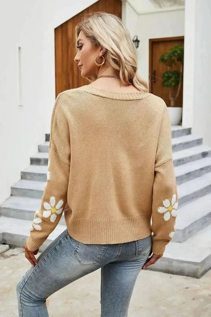 Flower Pattern Button Front Cardigan - Bad Moms Club