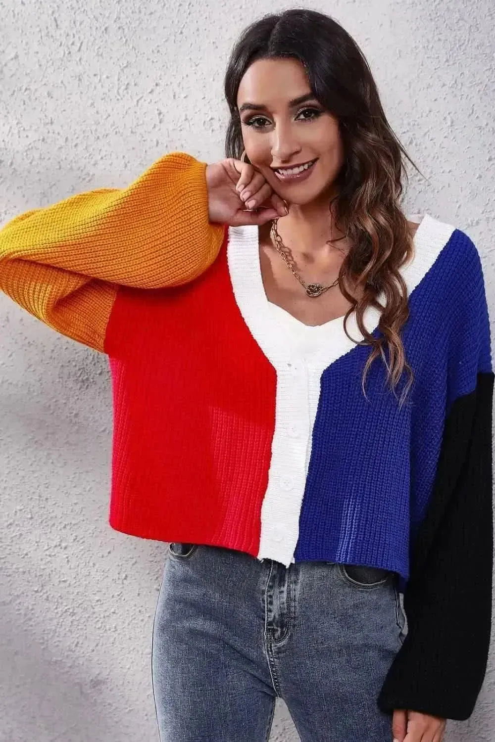 Color Block Ribbed Long Sleeve Cardigan - Bad Moms Club