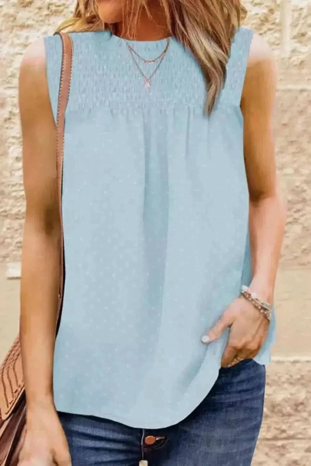 Smocked Tie Back Frill Trim Tank - Bad Moms Club
