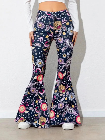 Floral High Waist Flare Leg Pants - Bad Moms Club