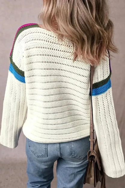 Flower Round Neck Long Sleeve Sweater - Bad Moms Club