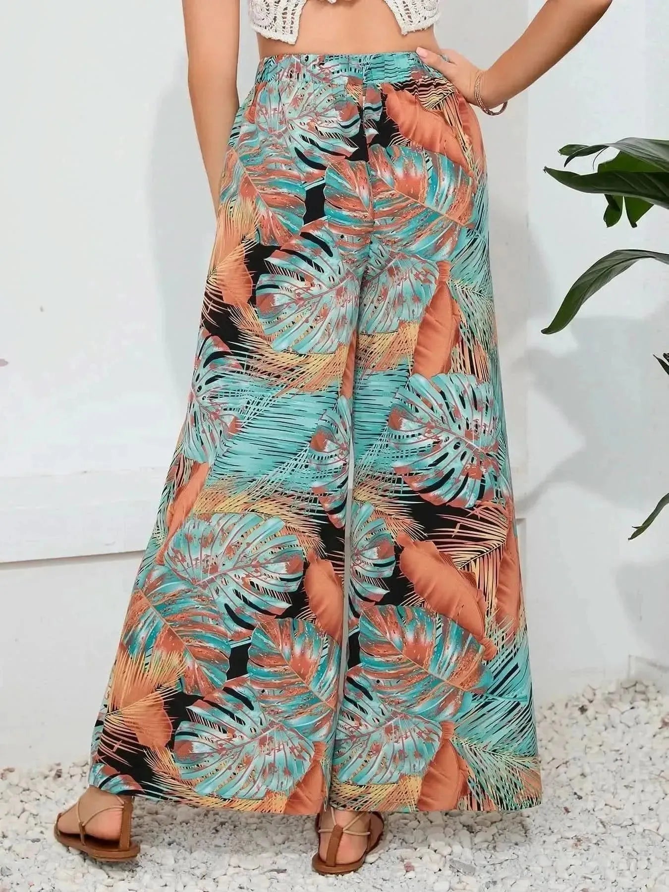 Printed Split Wide Leg Long Pants - Bad Moms Club