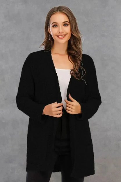 Pocketed Open Front Long Sleeve Cardigan - Bad Moms Club