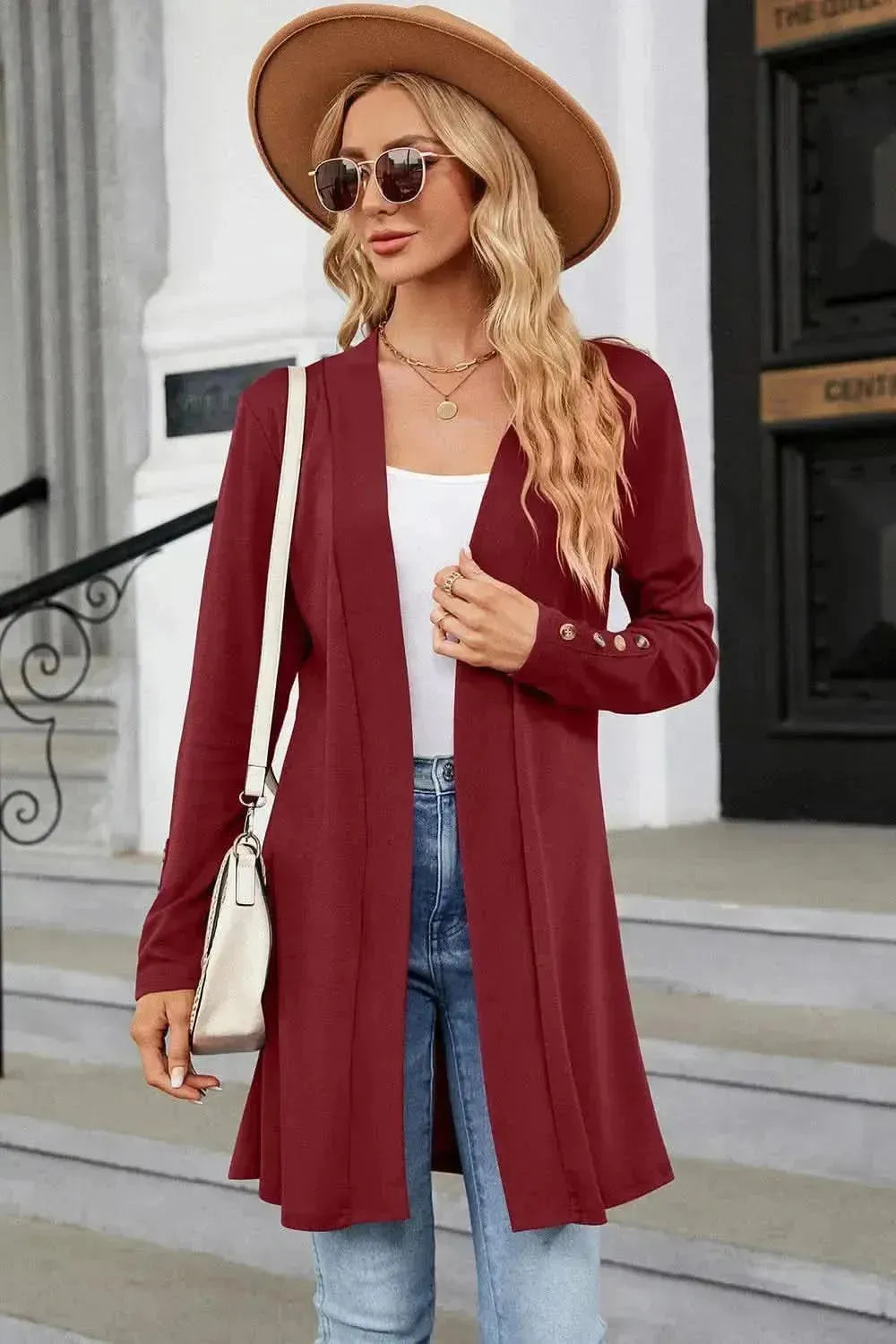 Open Front Long Sleeve Cardigan - Bad Moms Club