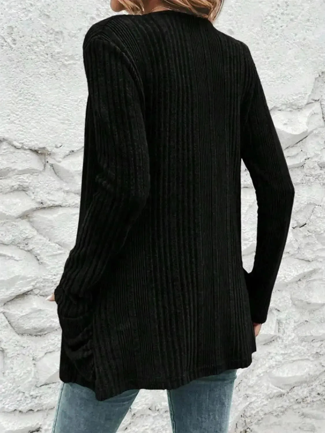 Pocketed Open Front Long Sleeve Cardigan - Bad Moms Club