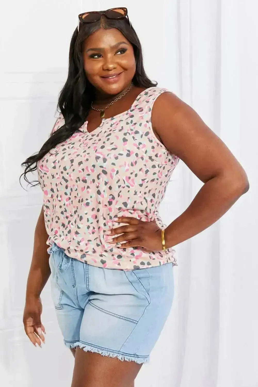 Heimish Full Size Printed Sleeveless Top - Bad Moms Club