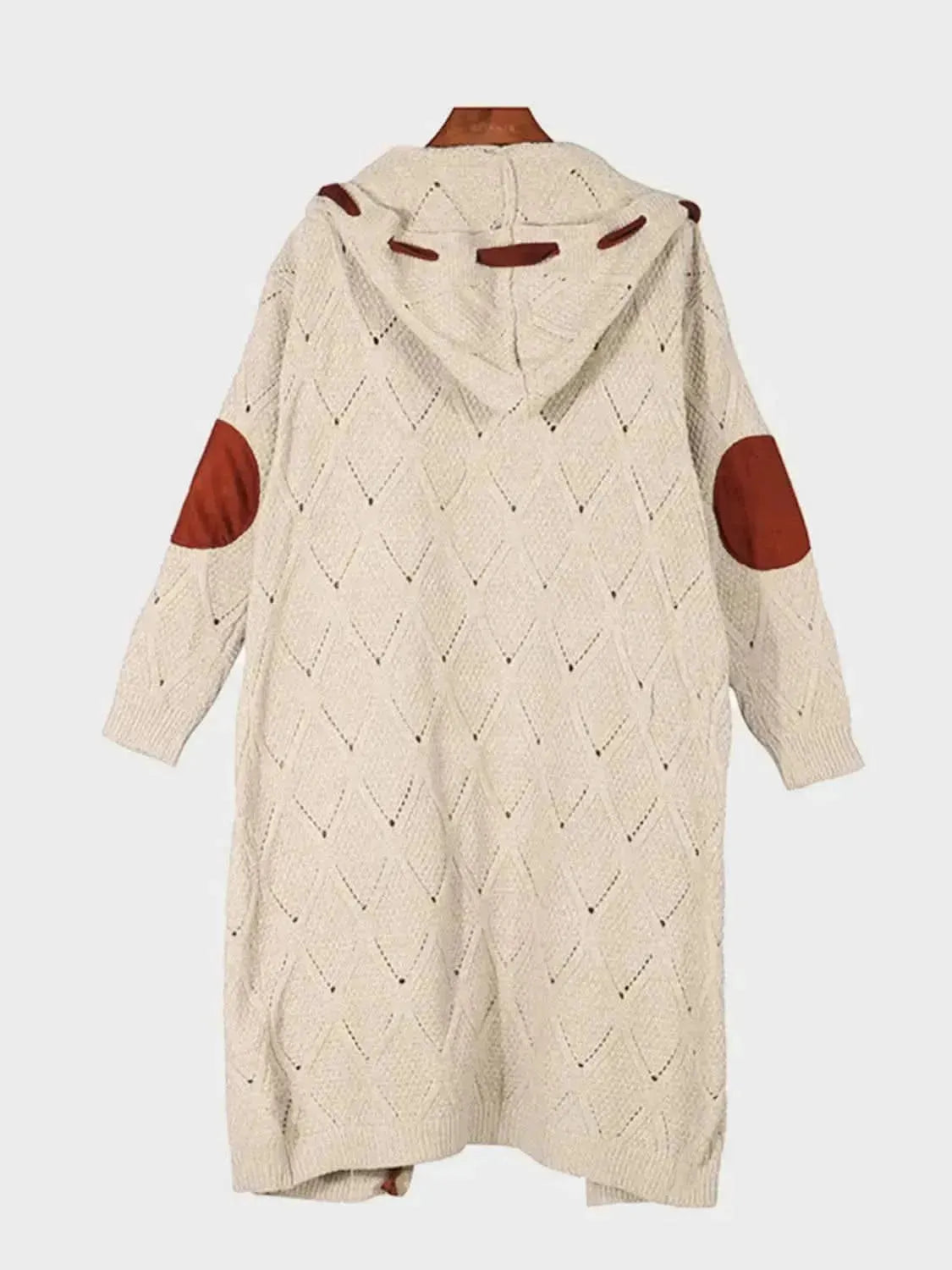 Openwork Long Sleeve Open Front Hooded Cardigan - Bad Moms Club