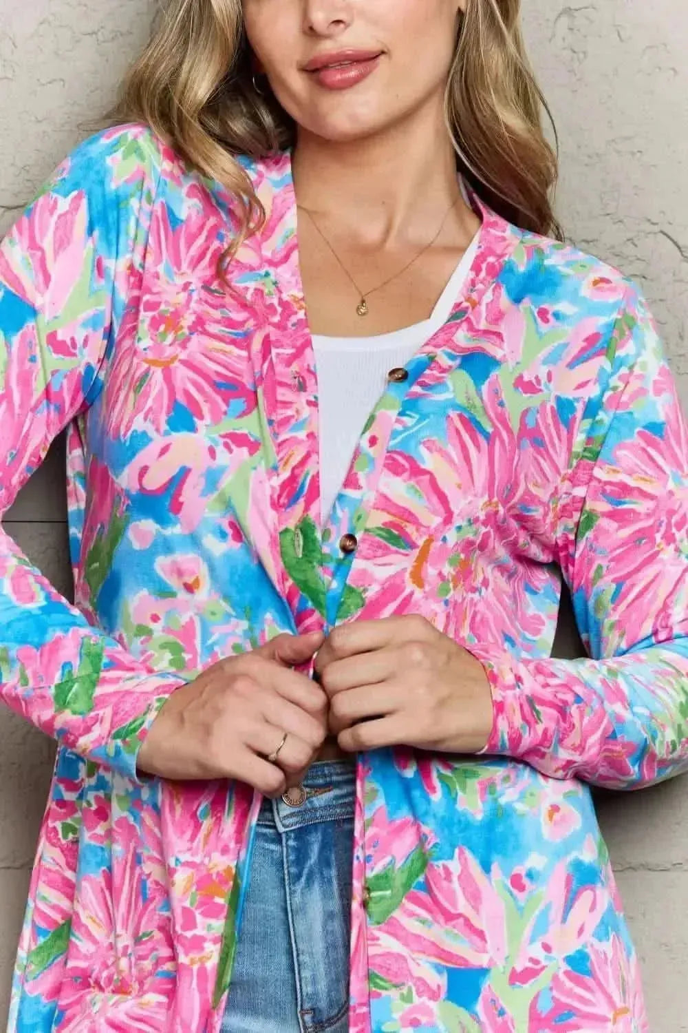 Double Take Floral Open Front Long Sleeve Cardigan - Bad Moms Club