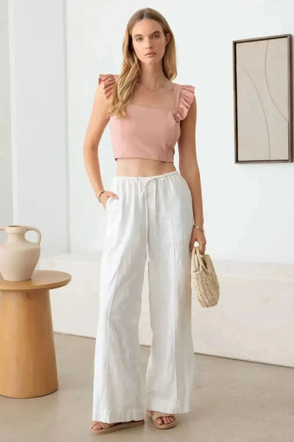 Le Lis Ruffled Cap Sleeve Square Neck Crop Top - Bad Moms Club