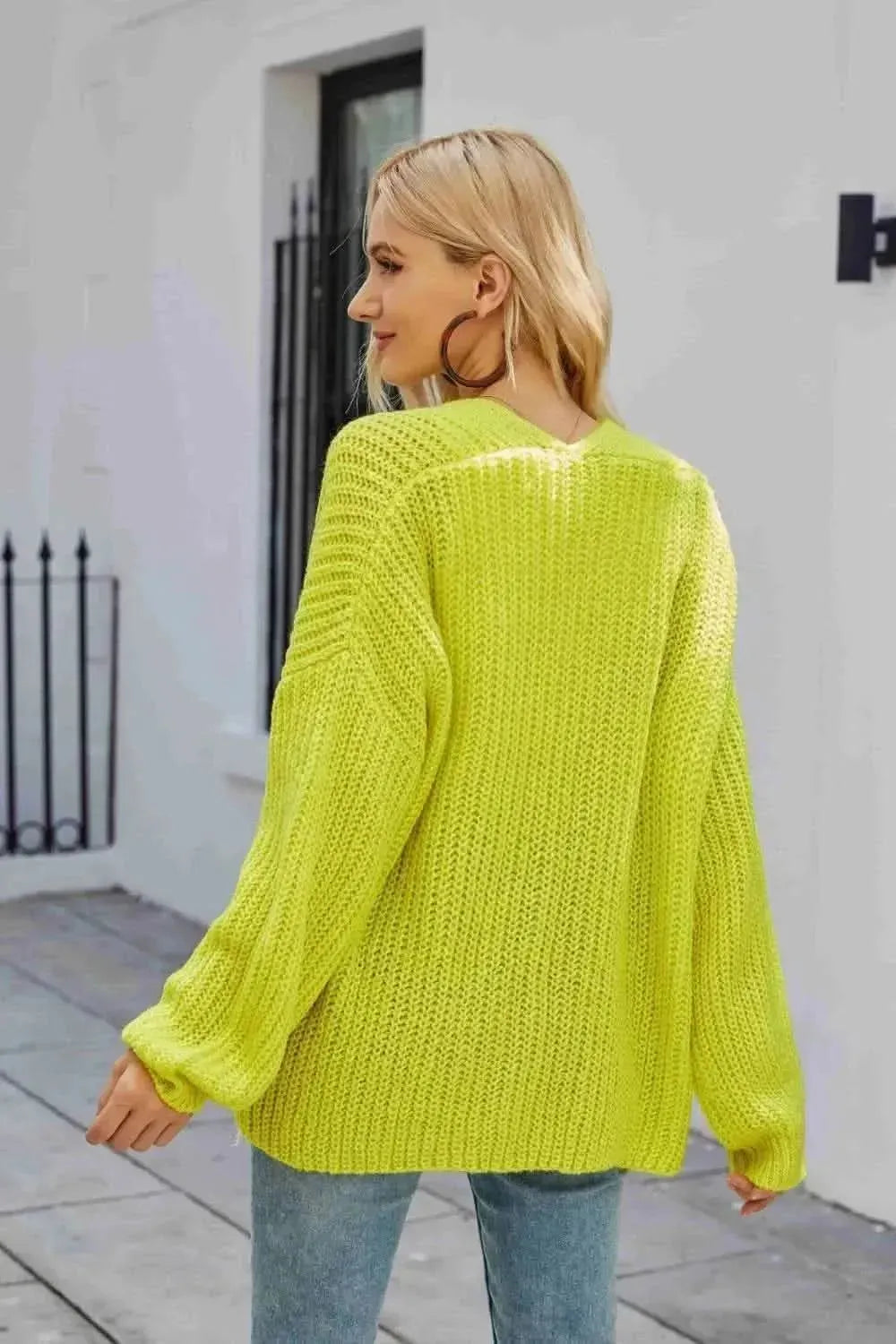 Rib-Knit Open Front Drop Shoulder Cardigan - Bad Moms Club
