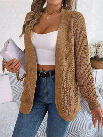 Open Front Long Sleeve Cardigan with Pockets - Bad Moms Club