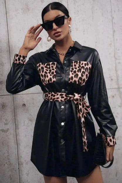 Tied Leopard Snap Down Trench Coat - Bad Moms Club