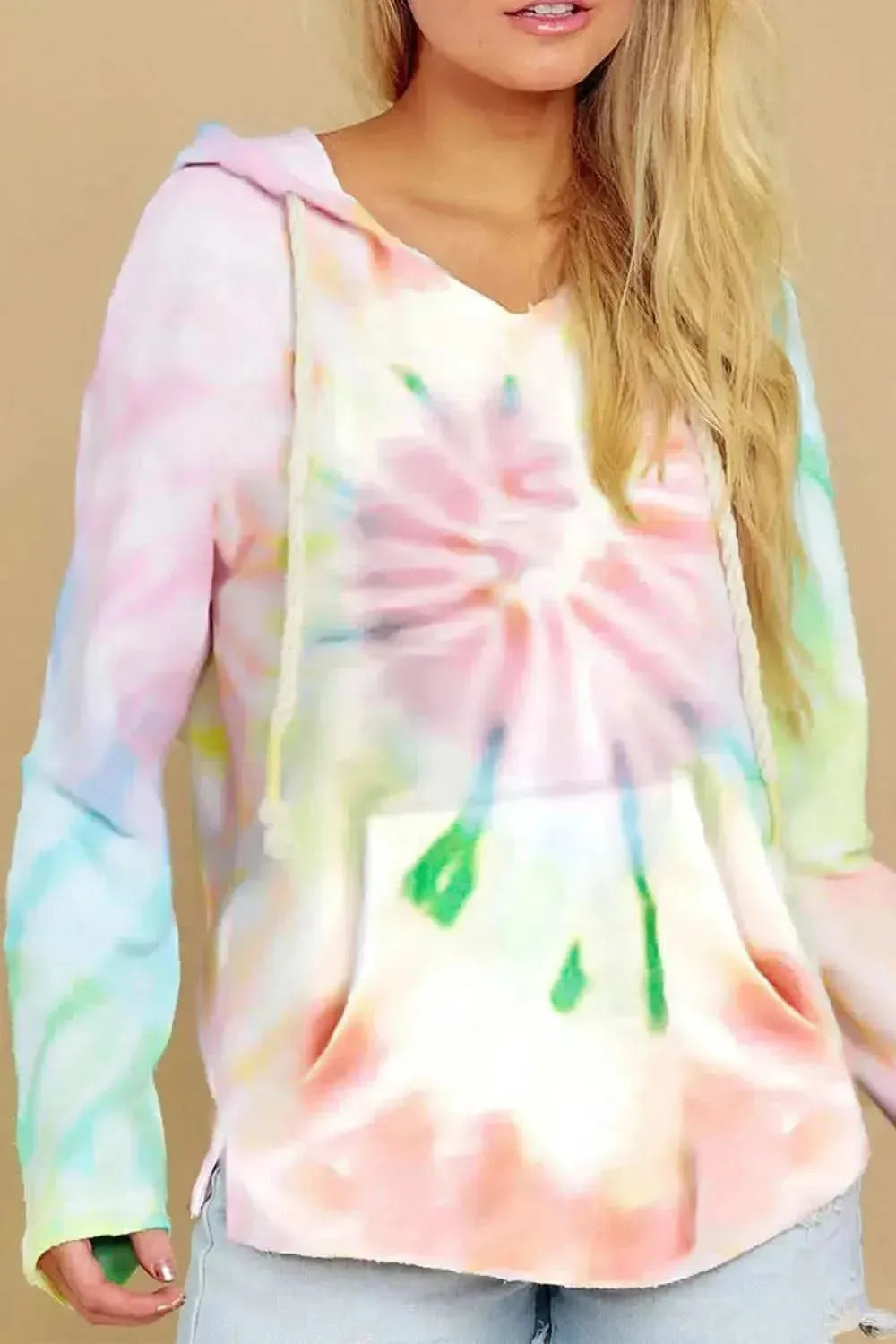 Drawstring Tie-Dye Long Sleeve Hoodie - Bad Moms Club