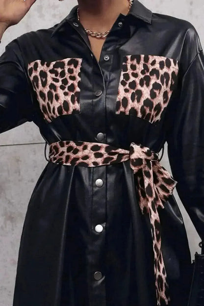 Tied Leopard Snap Down Trench Coat - Bad Moms Club