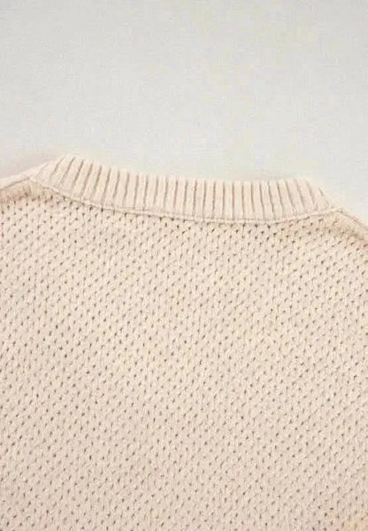 V-Neck Dropped Shoulder Long Sleeve Sweater - Bad Moms Club