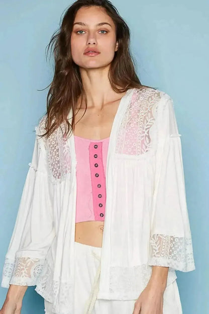 POL Open Front Lace Detail Cardigan - Bad Moms Club