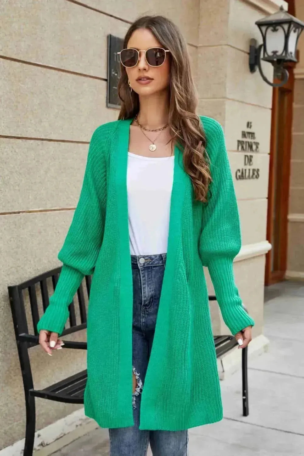 Open Front Lantern Sleeve Cardigan - Bad Moms Club