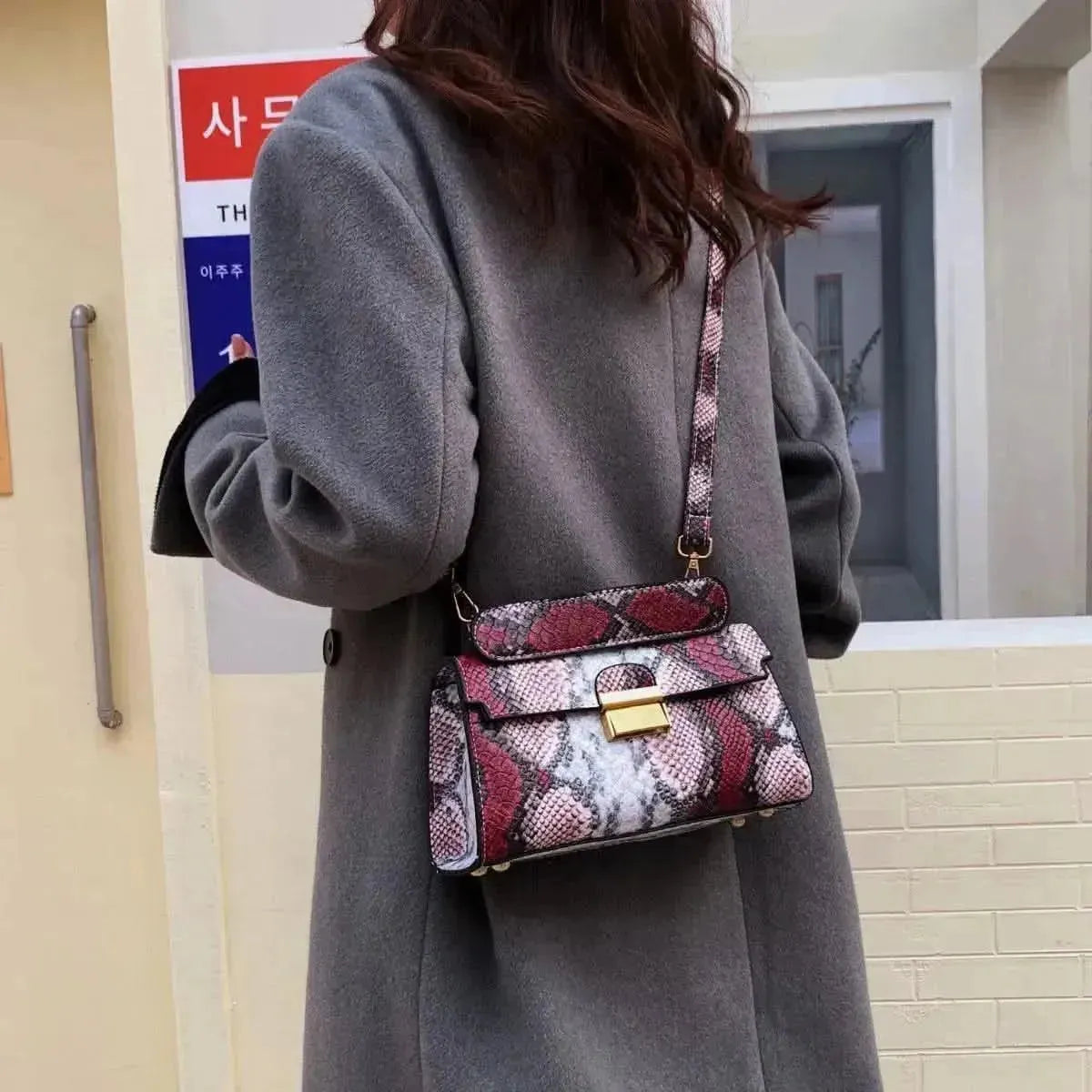 PU Leather Snakeskin Print Crossbody Bag - Bad Moms Club