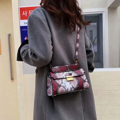 PU Leather Snakeskin Print Crossbody Bag - Bad Moms Club