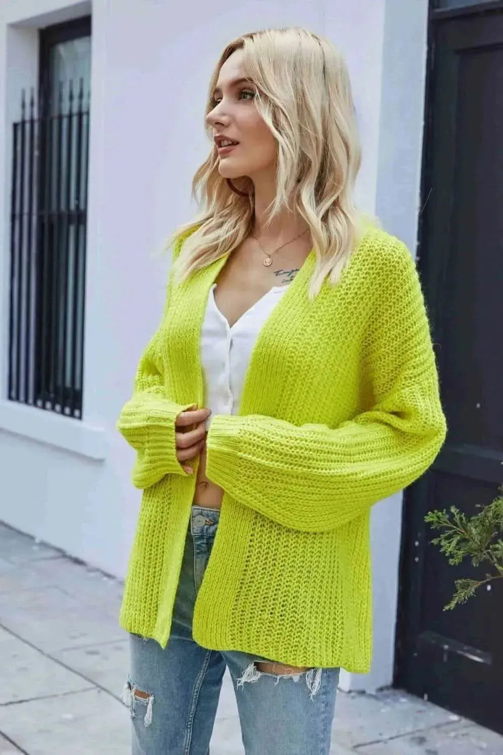 Rib-Knit Open Front Drop Shoulder Cardigan - Bad Moms Club