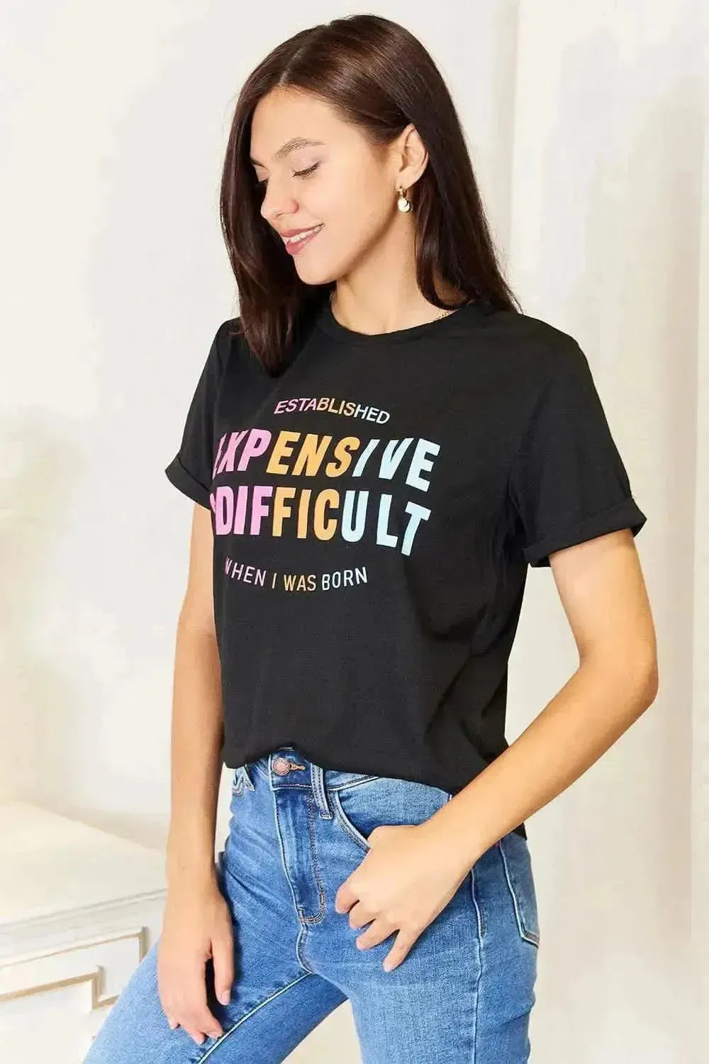 Simply Love Slogan Graphic Cuffed Sleeve T-Shirt - Bad Moms Club