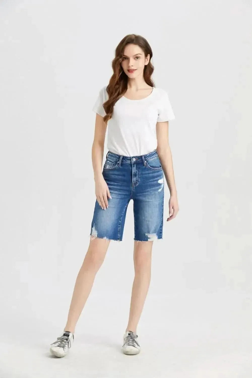BAYEAS Full Size Super High Rise Denim Bermuda Shorts - Bad Moms Club