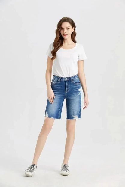 BAYEAS Full Size Super High Rise Denim Bermuda Shorts - Bad Moms Club