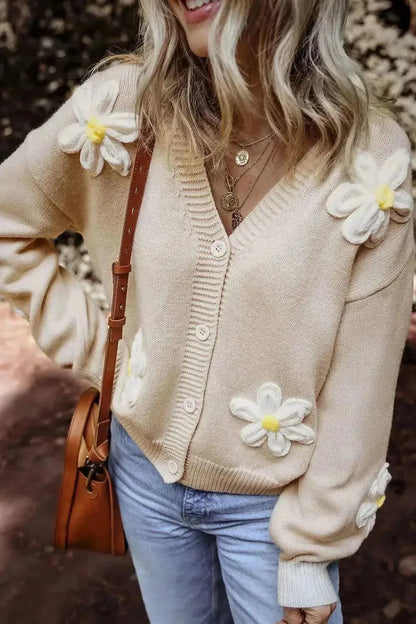 Flower Dropped Shoulder Long Sleeve Cardigan - Bad Moms Club