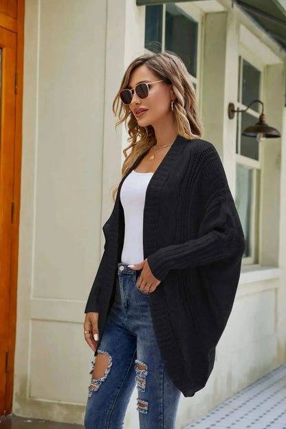 Mixed Knit Open Front Dolman Sleeve Cardigan - Bad Moms Club